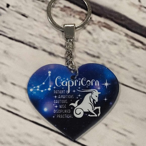 New Zodiac Universe Blue Heart Capricorn Keychain - Picture 3 of 6